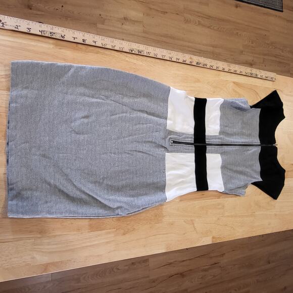 French Connection Black Gray White Sleeveless Jersey Knit Pencil Dress Zip - Picture 11 of 14